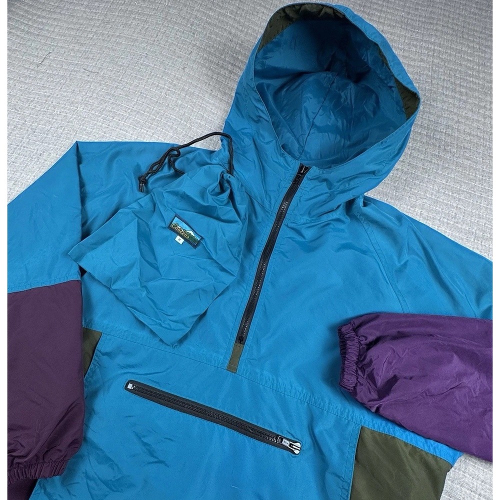Vintage Cabelas Waterproof Wind Jacket Women Med Teal Nylon Pockets Hood Zip